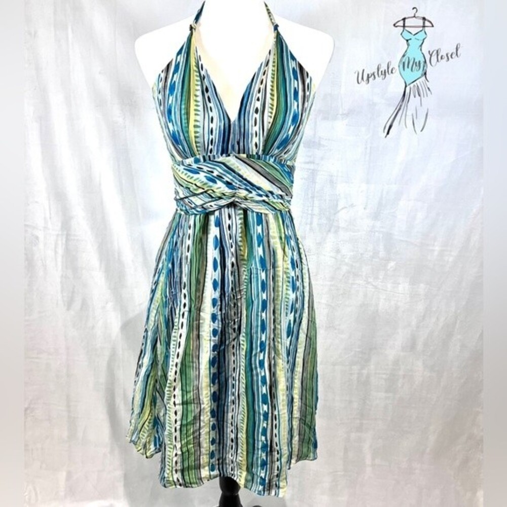 Donna Ricco gorgeous Silk abstract print ruched halter dress size 6